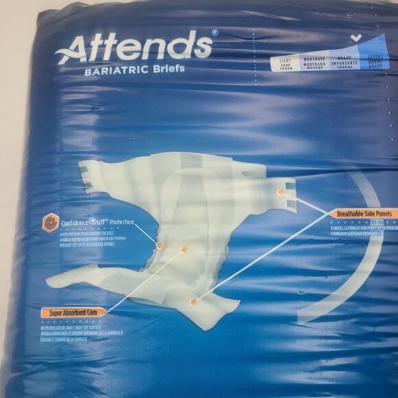 Attends Bariatric Incontinence Briefs Underwear Diapers Heavy, Severe 2XL 12 CT. - Picture 4 of 7